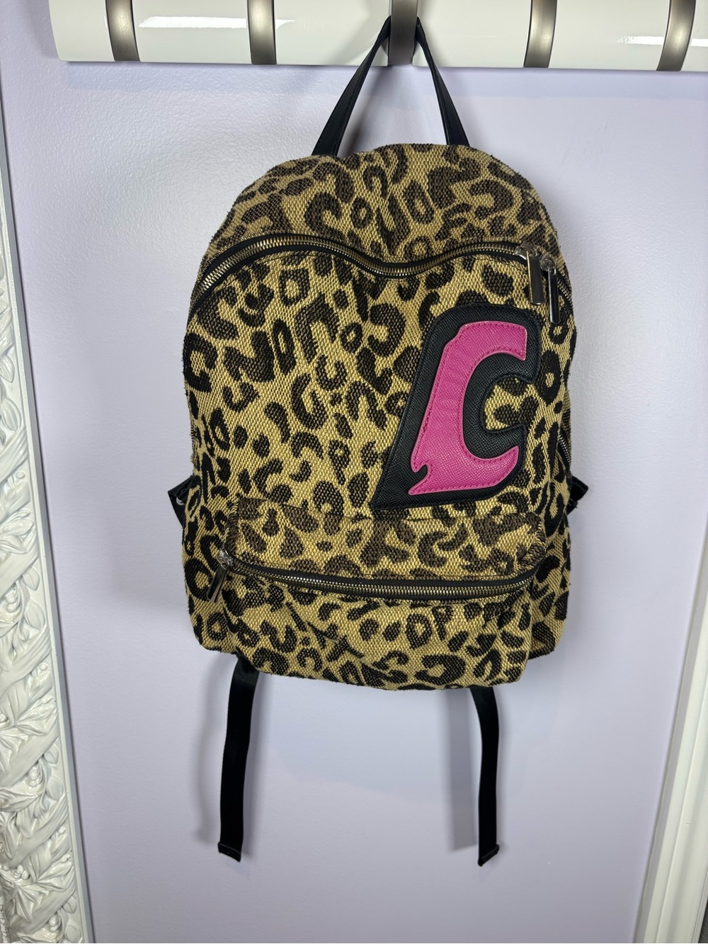 Cultivator Leopard Print Chic Backpack with Pink C Patch